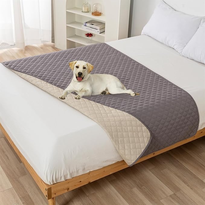 GIBZ Water Resistant Dog Bed Blanket Cover Large Anti Slip Pet Furniture Protector Washable Cat Quilted Mat for Couch, Grey, 170x210cm