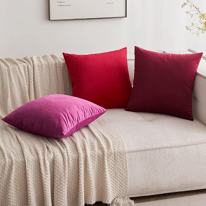 MIULEE Velvet Throw Pillow Covers 20x20 Inch Pack of 2 Red | Soft Solid Decorative Pillow Covers, Modern Luxury Home Decor, for Couch Chair Sofa Bedroom Livingroom