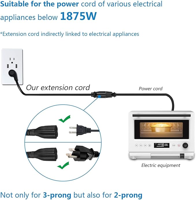 FIRMERST 1875W Flat Plug Extension Cord 3 Feet 14 AWG 15A Black, 3 Packs