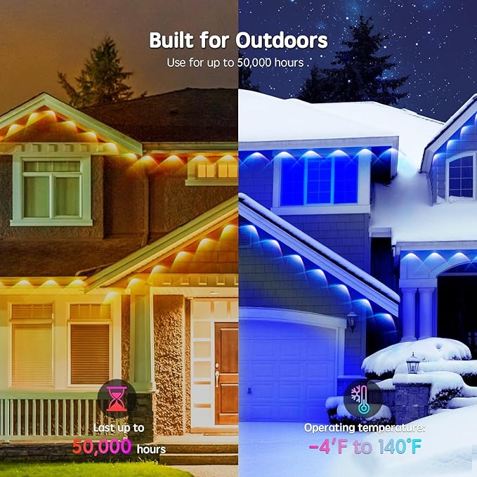 32.8FT Permanent Outdoor RGB Lights,IP67 Waterproof Smart LED Eaves Lights with App/Remote Control,for Christmas and All Holiday Decor,Daily and Accent Lighting,House Roof and Garden Lighting