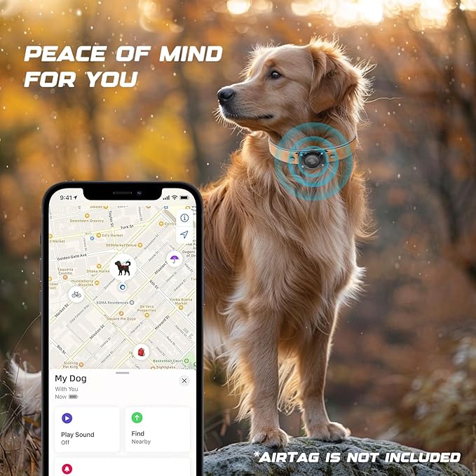 AirTag Dog Collar - Leather Dog Collar with Air Tag Holder | IPX8 Waterproof, Reflective, High - End, Adjustable Soft Padded | Dog GPS Tracker Collars Fit for Medium Large Dogs (Light Brown, L)