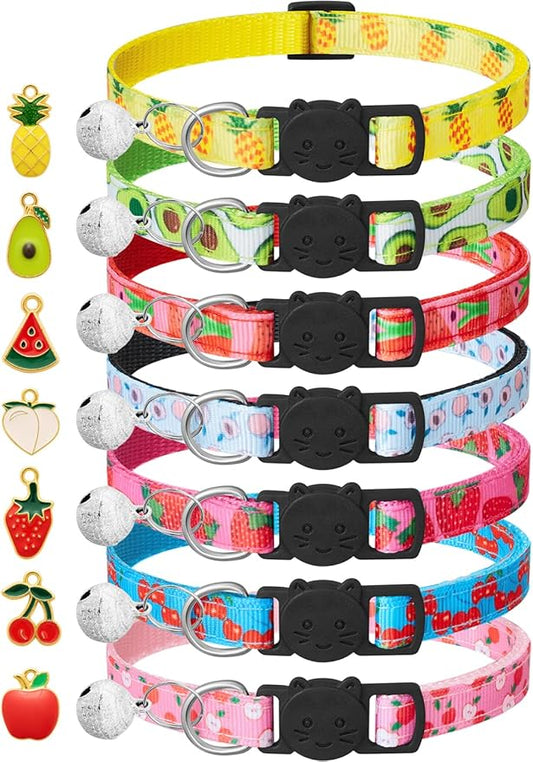 7 Pack Breakaway Cat Collars with Bells & Fruit Pendants,Safety Kitten Collar,Adjustable,Ideal for Girl Cats Boy Male Cats Pet Supplies,Accessories,Gifts