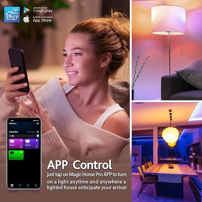 Smart Light Bulbs,Full Color Changing Dimmable LED Bulb,Compatible with Alexa and Google Assistant,UL FCC Certified,2.4GHz WiFi+Bluetooth LED Light Bulbs, Music Sync Smart Home Lighting (10)