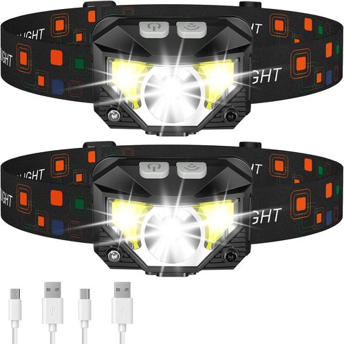 LHKNL Headlamp Flashlight - Ultra-Light Rechargeable LED with White & Red Light | 2-Pack Waterproof Motion Sensor for Camping, Hiking & Fishing
