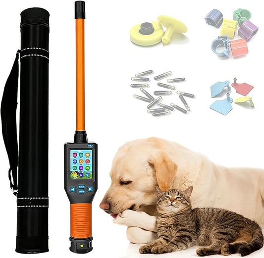 Animal Ear Tag Scanner with LCD Display, 134.2 KHz Handheld Pet Microchip Scanner Reader for Dog/Cat/Pig/Animal, Storage Up to 20000 Datas, Read Time > 100ms, Support FDX-B/HDX/EMID Tags