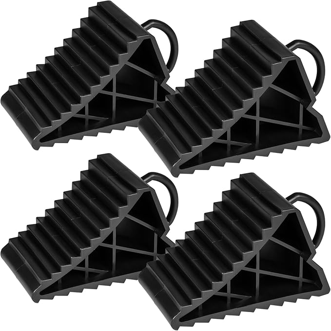 Taifa 4PCS Wheel Chocks for Travel Trailers, RV Wheel Stoppers Tire Chock with Portable Handle for Camper Cars Trucks etc., Black