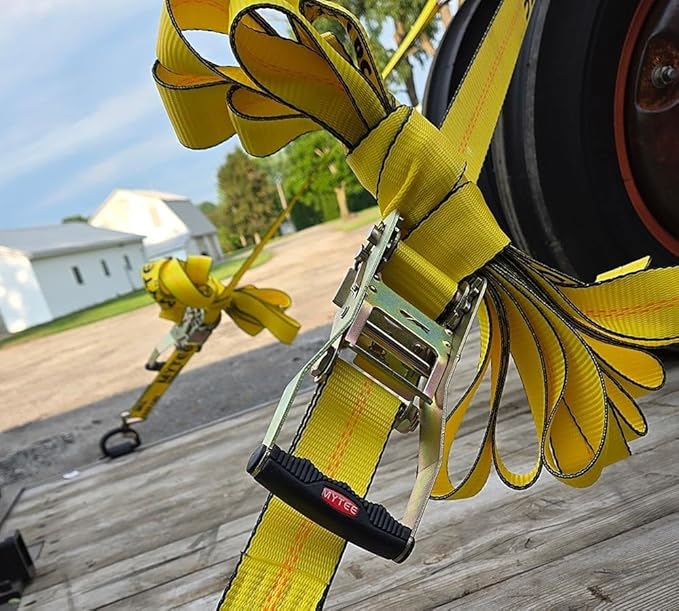 Mytee Products 4 Pack 2" x 27' Ratchet Straps with Wire Hooks 10,000 lbs Breaking Strength - Heavy Duty Cargo Tie Down Straps for Truck, Trailers, Moving Appliances, Motorcycles & Flatbed Loads