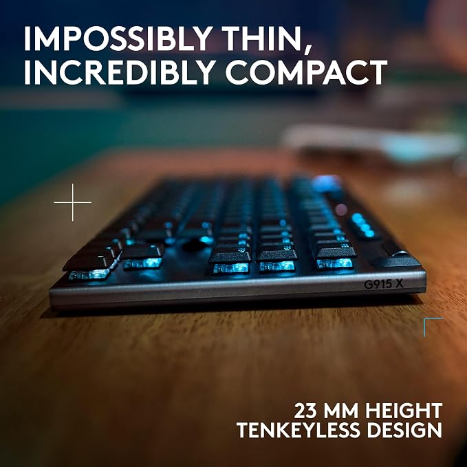 Logitech G915 X Lightspeed TKL Wireless Gaming Keyboard (Clicky) - Black | Low Profile, Mechanical Switches, Double-Shot PBT Keycaps, RGB lighting, Aluminum finish, PC/Mac Compatible