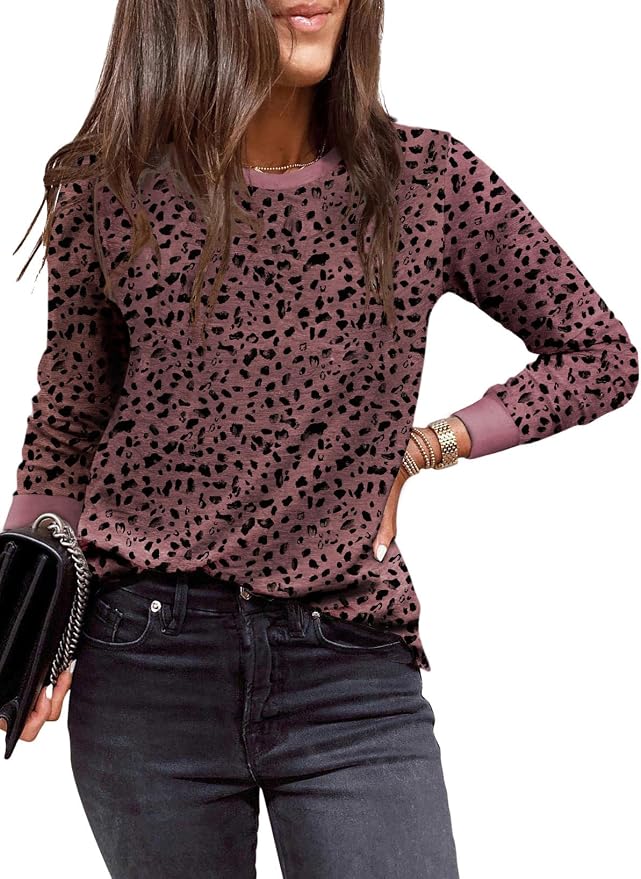 EVALESS Womens Crewneck Long Sleeve Tops Casual Polka Dots Tops Fall 2026 Tshirts Shirts