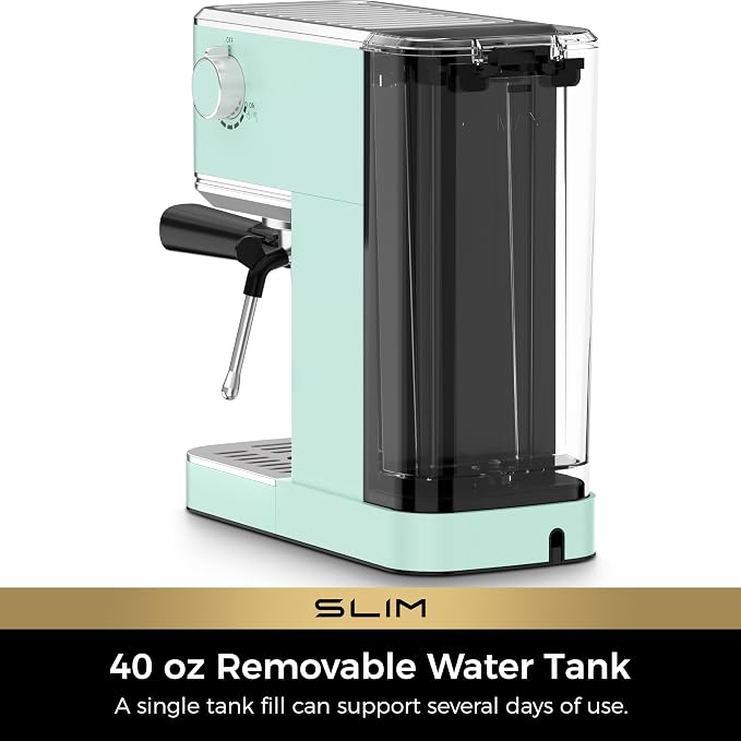 CHULUX Slim Espresso Machine with Milk Frother for Home Latte, Pastel Green | Precise Pressure Gauge, Food-Grade Materials, 20 Bar Italian Pump, Professional Temperature Control System, Stainless Steel