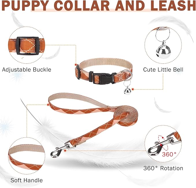 SCENEREAL Fall Thanksgiving Small Dog Harness and Leash Collar Set, Step in No Pull Plaid Puppy Harness for Small Dogs Outdoor Walking, Soft Mesh No Chock Reflective Vest Harness, Brown XS