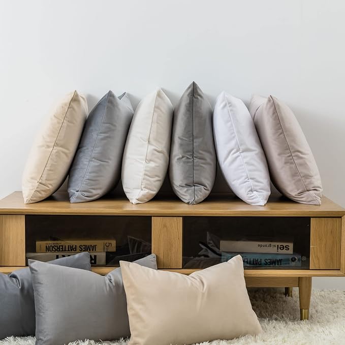 22x22 Throw Pillow Covers Set of 2 Decorative Velvet Cushion Covers,Gray | Soft Pillow Cases with Invisible Zipper for Modern Couch Sofa Bed Living Room Bedroom Home Decor