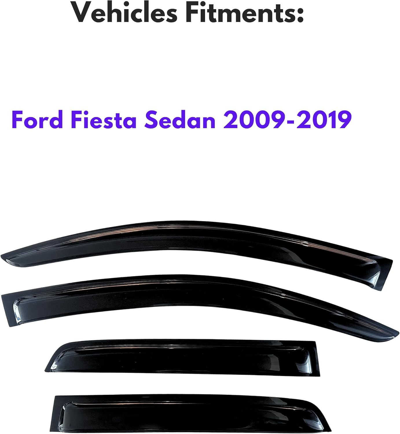 KPY Window Visor Compatible with Ford Fiesta Sedan 2009-2019, 4PC Rain Guard Side Window Vent Deflectors Tape-On Style, 2009 2010 2011 2012 2013 2014 2015 2016 2017 2018 2019 (Sedan Only)