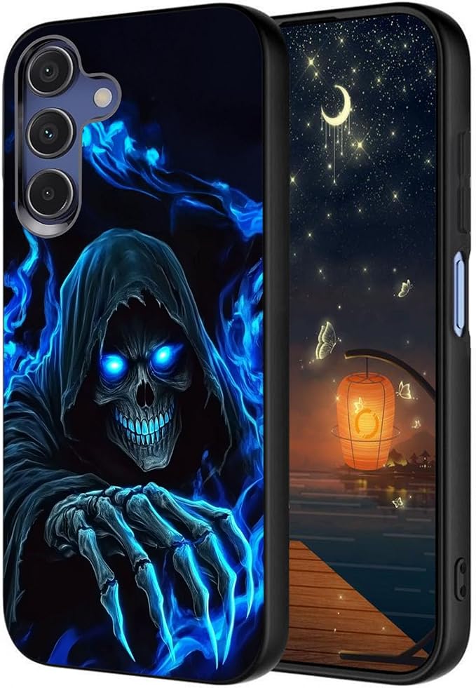 Designed for Galaxy A16 5G Phone Case,Slim Silicone Shockproof Protective Case for Galaxy A16 5G 6.7 inch,Skull with Blue Flame Art