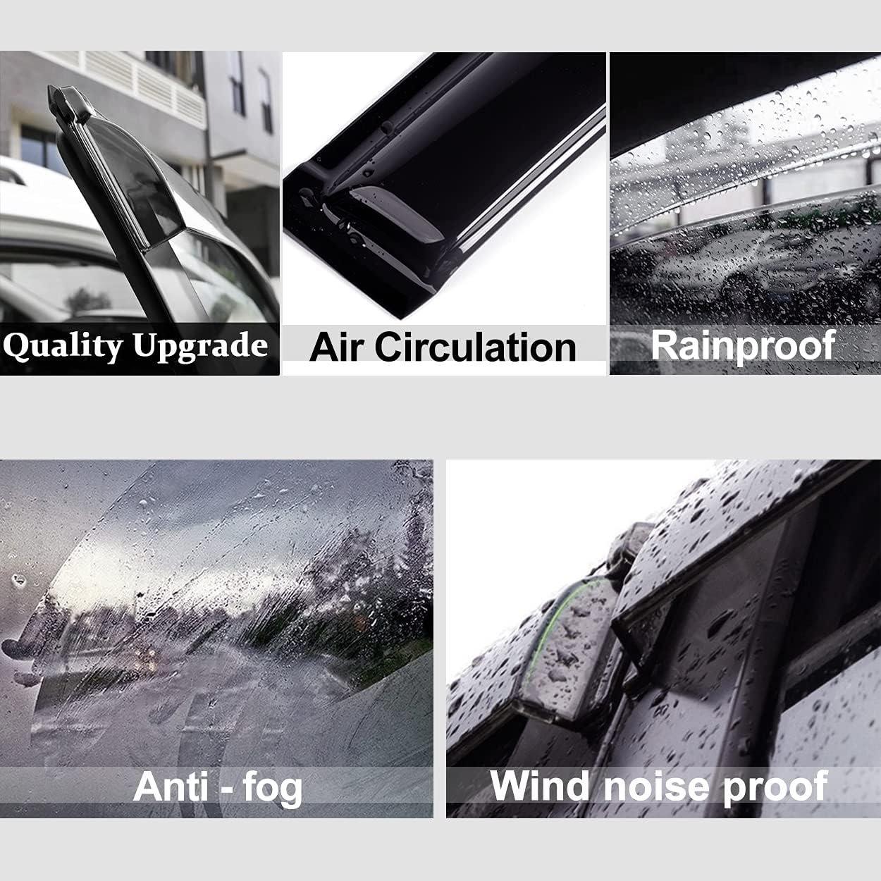 94252 Side Window Visor Wind Vent Deflector Rain Guard fit for 2011-2021 Jeep Grand Cherokee,4 pcs Outside Mount Tape-on Shatterproof Dark Smoke Window Shades