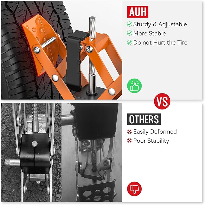 X-Shape Wheel Chocks Stabilizer for RV Travel Trailer Trucks(Allow Drill Adjust), 2 Pack Orange Dual Axel Camper Wheel Chock Stabilizer for Anti-Motion Tire with Portable Bag and Wrench