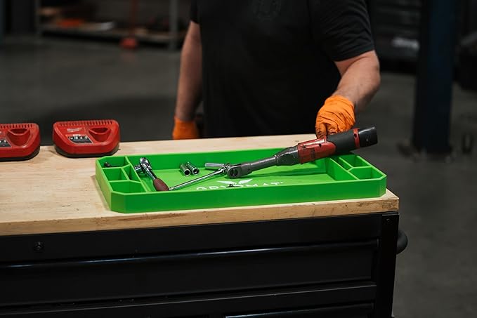 Grypmat Plus Grip Mat for Mechanics - Non-Slip Flexible Silicone Tool Tray - Tool Organizer for Tool Box - Magnetic-Free, Easy-to-Clean Tool Mat - QUAD S, M, L & XL, Green