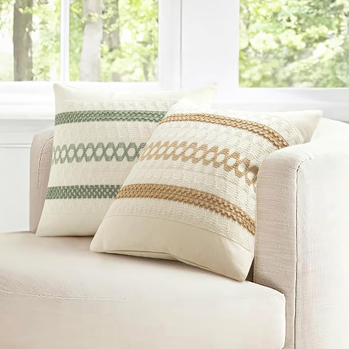 MIULEE Set of 2 Sage Green Boho Decorative Pillow Covers 26x26 Inch | Farmhouse Couch Throw Pillows, Modern Cotton Cushion Covers, Macrame Woven Spring Home Decor for Bed Sofa Chair
