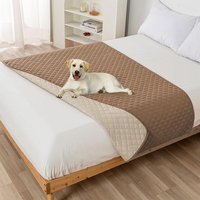 GIBZ Water Resistant Dog Bed Blanket Cover Large Anti Slip Pet Furniture Protector Washable Cat Quilted Mat for Couch, Khaki, 100x127cm