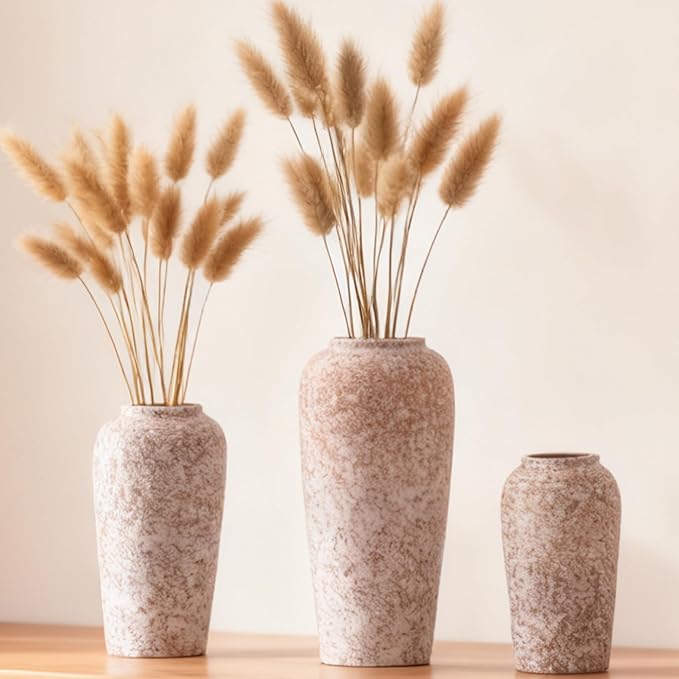 Stone Vase Set 3 Modern Decor Ceramic Vases Rustic Farmhouse Home Tea Table Office Room Desk Large Vases Ornament Pottery