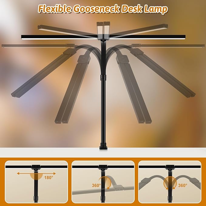 LED Desk Lamp with Clamp, Dual Head Monitor Light, Remote | 24W Dimmable Eye-Caring Task Lamp with Timer, Anti-Glare Cover and Gooseneck for Home Office Dorm, Workbench and Study
