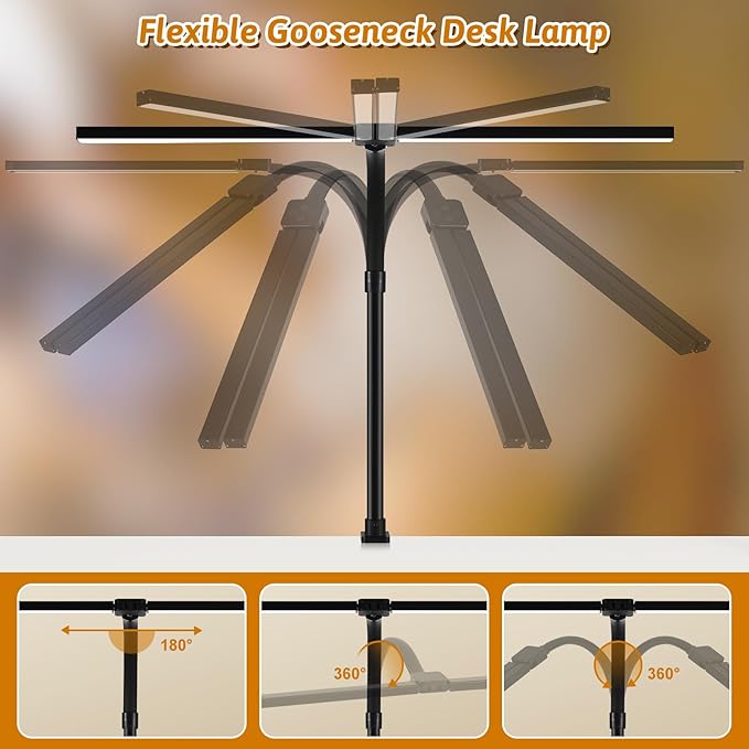LED Desk Lamp with Clamp, 18W Dimmable Light, No Remote | 18W Dimmable Eye-Caring Clamp Light with Anti-Glare Cover and Flexible Gooseneck for Office, Dorm, Home and Study