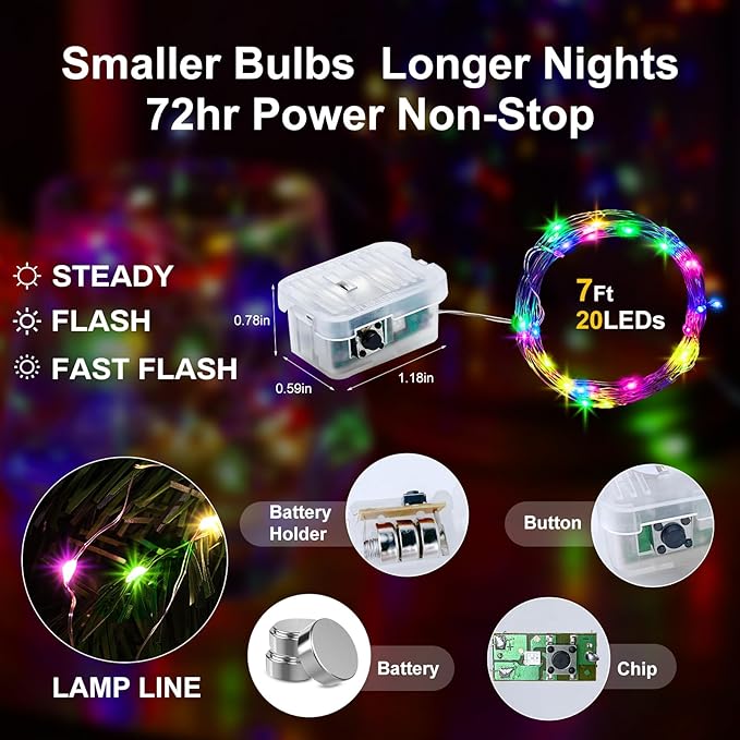 Aogist 100 Pack Fairy Lights 3 Modes 7ft 20 LED Waterproof,Battery Operated Silver Wire Firefly Starry Moon Mini String Lights for Mason Jars Christmas DIY Crafts Wedding Party Bedroom,Multicolor