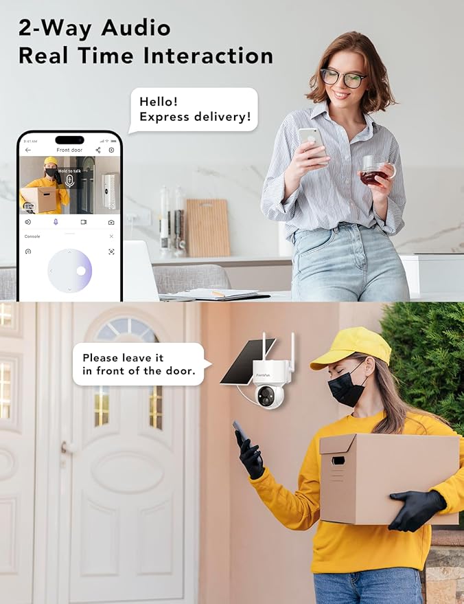 2K Solar Security Cameras Wireless Outdoor, 360°PTZ Battery Powered Cameras for Home Security, 2.4G WiFi Outdoor Camera with Color Night Vision, IP66 Waterproof, Motion Sensor Alarm, White，2Pack