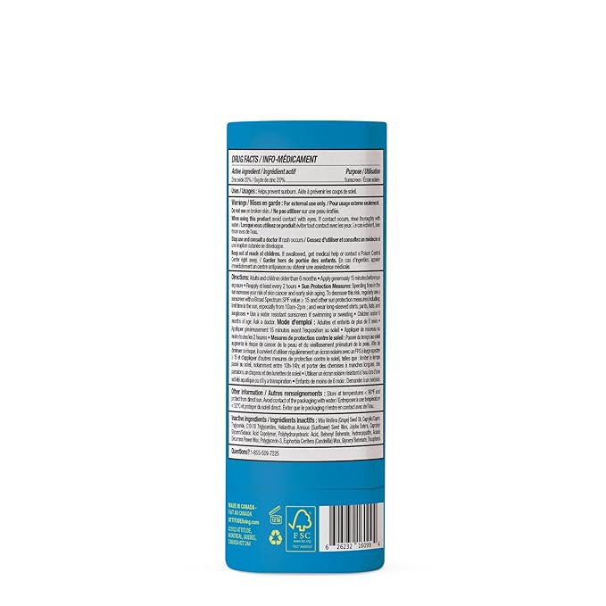 ATTITUDE Mineral Face Sunscreen Stick for Kids, SPF 30, EWG Verified, Plastic-Free, Broad Spectrum UVA/UVB Protection with Zinc Oxide, Dermatologically Tested, Vegan, Unscented, 0.7 Ounce