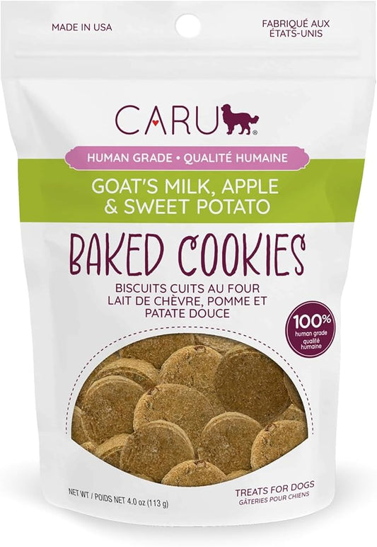 Caru - Goat’s Milk, Apple & Sweet Potato Baked Cookies - Natural Treats for Dogs - Human Grade Ingredients - Flavorful - Wheat, Corn, Soy & Legume Free - Non-GMO - Made in USA - 4 oz - 1 Pack