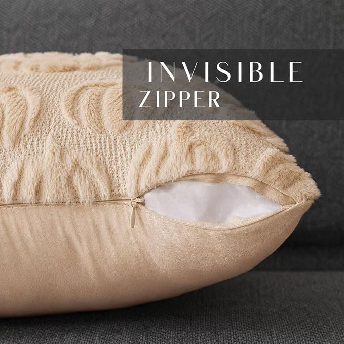 DFXSZ Fall Pillow Covers 16x16 2Pcs Beige Pumpkin Fall Decorations for Home | Fall decor Set of 2 Throw Pillow Cases Soft Plush Faux Fur Wool Couch Cushion for Chair Sofa Bedroom Living Room Home Decor