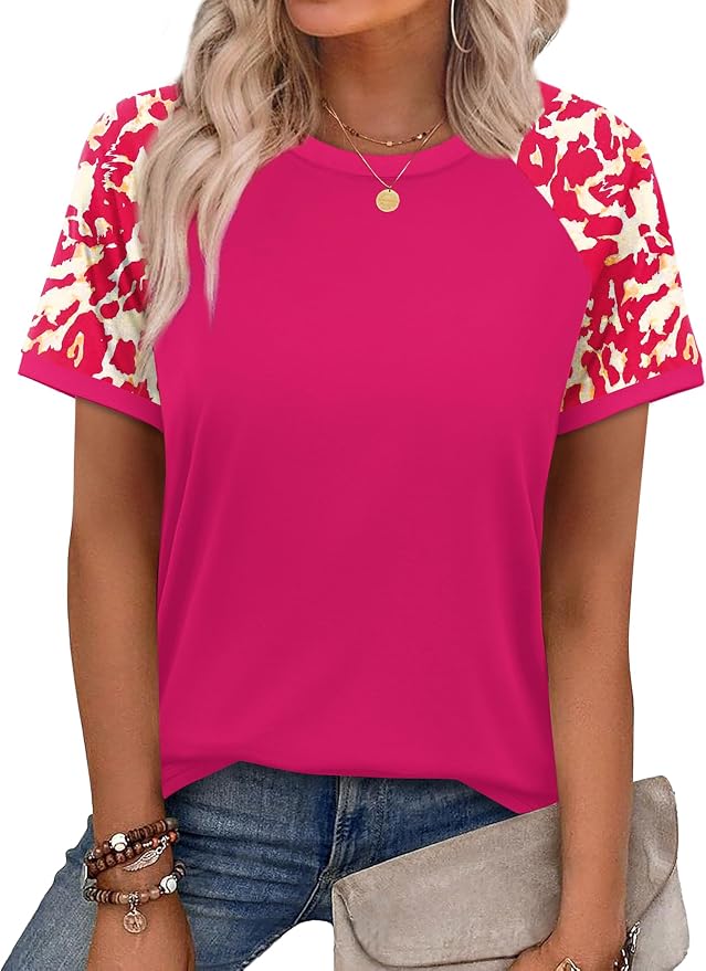 WIHOLL Womens Summer Tops Color Block Short Sleeve Raglan Shirts Spring Fashion Clothes Vacation Outfits