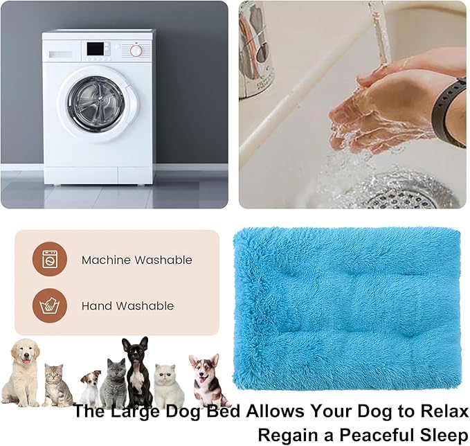 Dog Crate Mat, Dog Bed for Large Dogs, Comfy Fluffy Kennel Pad Anti-Slip for Dog beds & Furniture, Quilted Dog Bed for Pets for Medium/Small Dogs Cats (Color : Blue, Size : 20x14.9)
