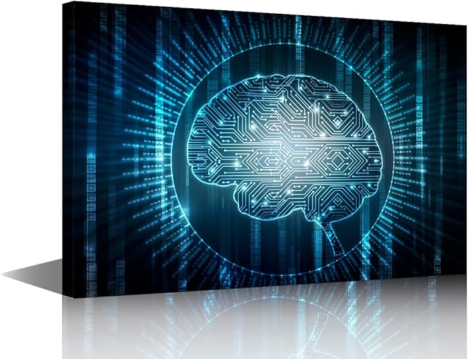 TUMOVO Digital Technology Wall Art for Living Room Artificial Intelligence Brain Canvas Wall Art Modern Wall Decor Art for Bedroom Office Paintings Giclee Framed Ready to Hang, 18x12in