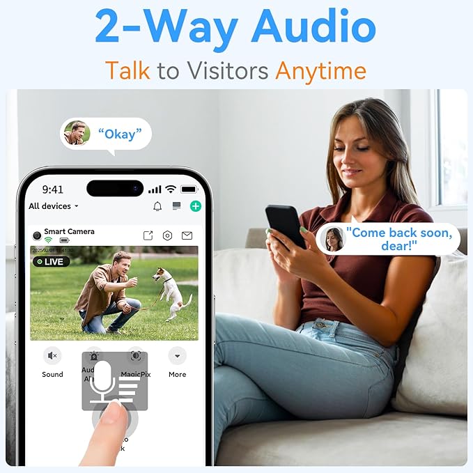 Magnetic Security Camera Wireless - 2K HD Video, AI Motion Detection, Battery Powered, Ease of Setup, 2-Way Audio,IR Color Night Vision, Waterproof, Outdoor & Indoor Surveillance
