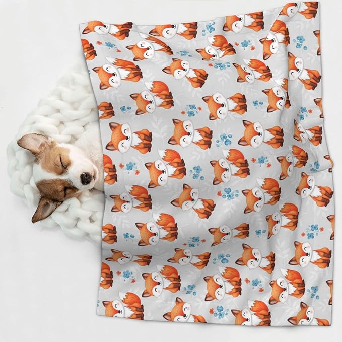 Reversible Pet Blanket for Sofa Protection Pet Comfort, Cute Fox, Double Sided Design with Cozy Nubby Nap Side and Durable Smooth Play Side