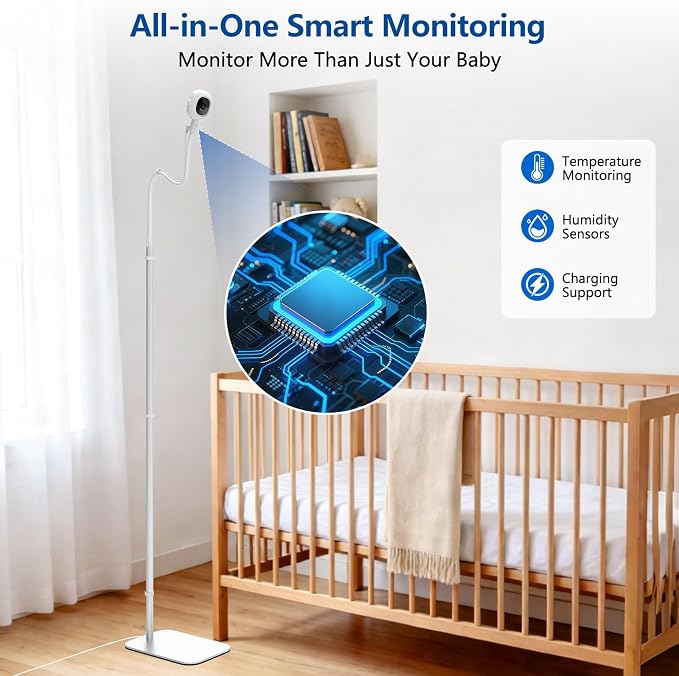 Floor Stand for Nanit Baby Monitor, Baby Camera Stand for Nanit Pro/Plus with Anti-fall Design & Heavy-Duty Base, 37-69" Adjustable Height Flexible Nanit Camera Mount for Crib, No Tools or Wall Damage