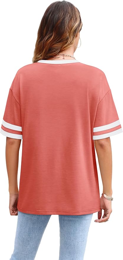 WIHOLL Womens T Shirts Loose Fit Short Sleeve Tees Crew Neck Color Block Summer Tops 2026 Fashion