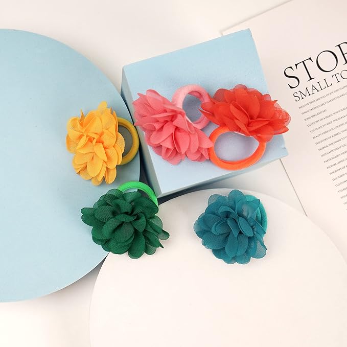 50PCS Toddler Girls Hair Ties Hair Scrunchies 2inch Chiffon Flower Hair Bows Rubber Bands Hair Ties Soft Elastics Ponytail Holders Hair Accessories for Infants Toddlers Kids Children Set of 25 Pairs