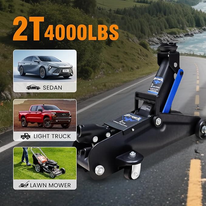 ANTPOWER 2 Ton Floor Jack,with Wheels for Secure Lifting,Fast Lift Floor Jack, Quick Lift Pump for Sport Utility Vehicle,Providing Stable Support for Various Cars,lifting range of 5.31" to 13" (2 Ton)