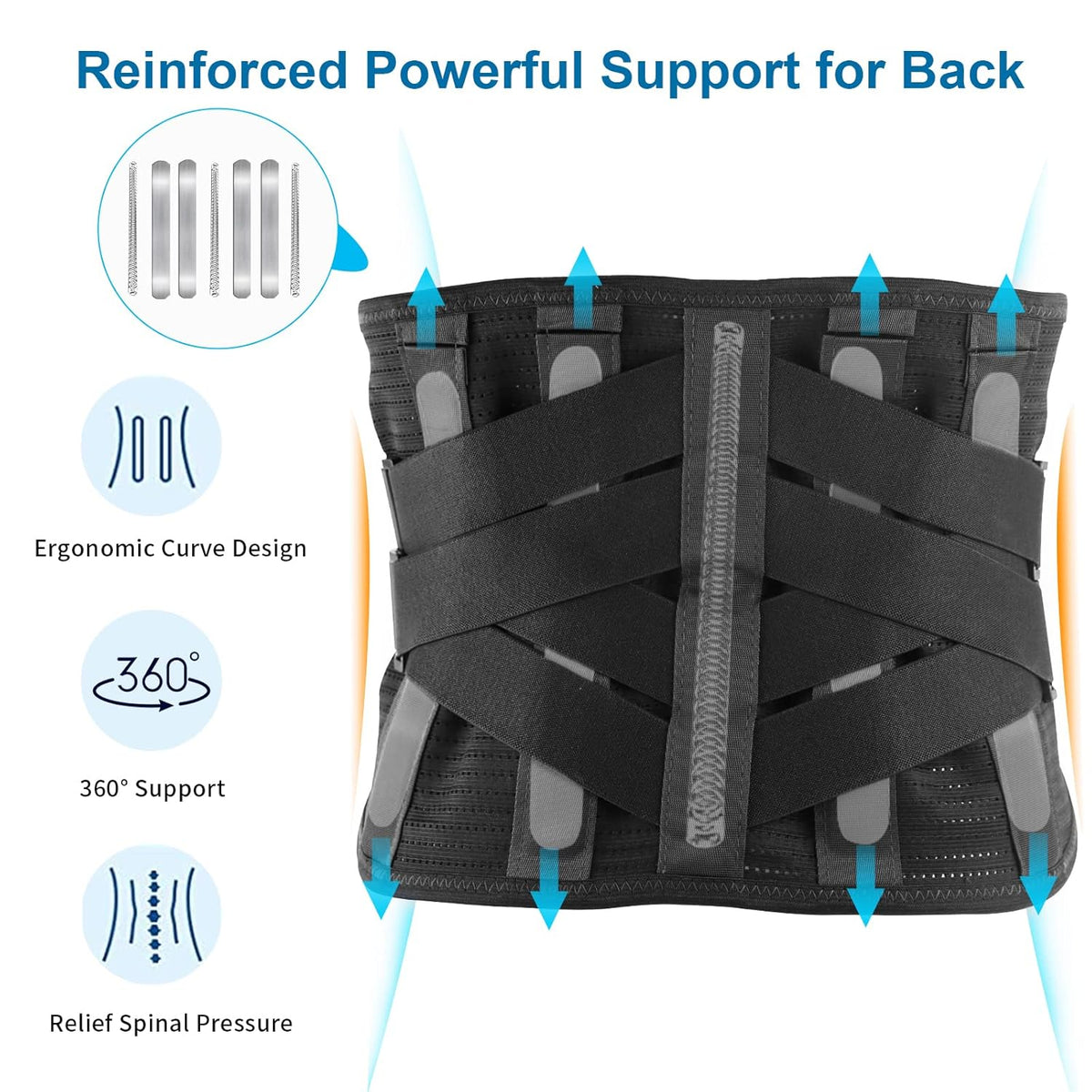 Skiennix Lower Back Brace - Breathable Pain Relief Support Belt for Herniated Disc | Adjustable Medium, Black