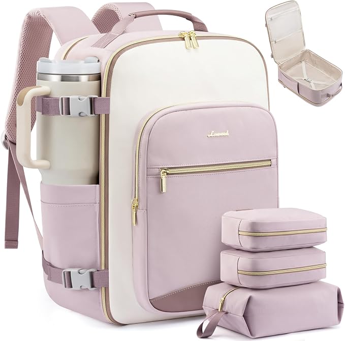 LOVEVOOK 56L Travel Backpack for Women & Men, Airline Approved Carry On Luggage with 3 Packing Cubes, TSA Overnight Bags, Waterproof Personal Item Bag, Weekender Essentials Backpacks fits 17" Laptop