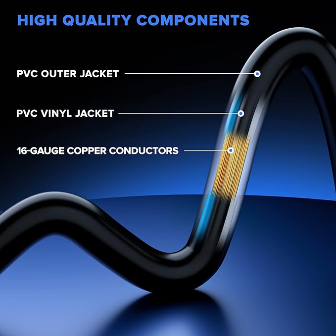 Maximm Extension Cord 25 Ft Black Power Cords Indoor 16 Gauge Wire SJTW Heavy Duty ETL Listed (25Ft, Black with Blue Indicators)