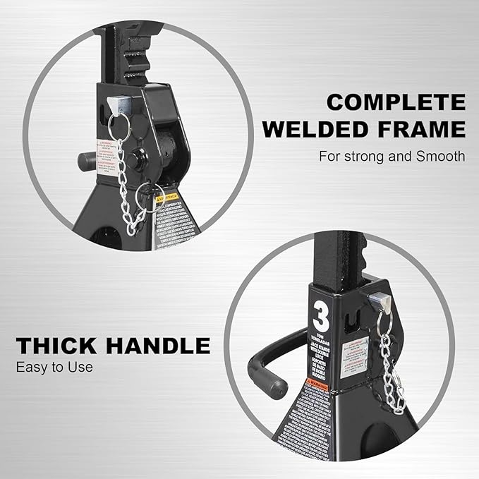 Torin 3 Ton (6,000 LBs) Capacity Double Locking Steel Jack Stands, 2 Pack, Black, AT43002AB