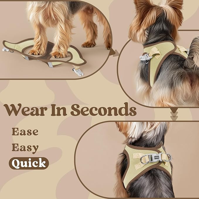 rabbitgoo Small Dog Harness, Step-in Soft Mesh Puppy Vest with Safety Buckle, Breathable Reflective Pet Harness for Small Medium Dogs, Brown & Beige L