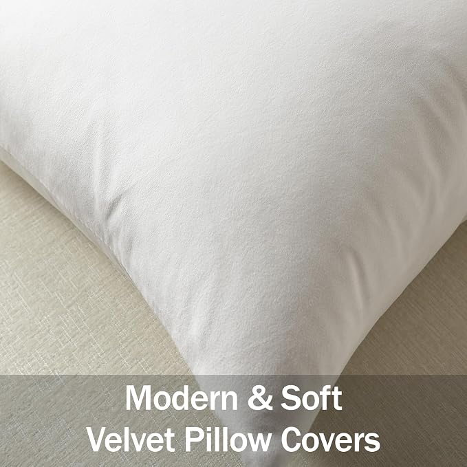 Throw Pillow Covers 22x22 Pure White: Pack of 2 Cozy Soft Velvet Square Modern Luxury Decorative Throw Pillow Cases for Sofa Couch Living Room Bed Home Decor