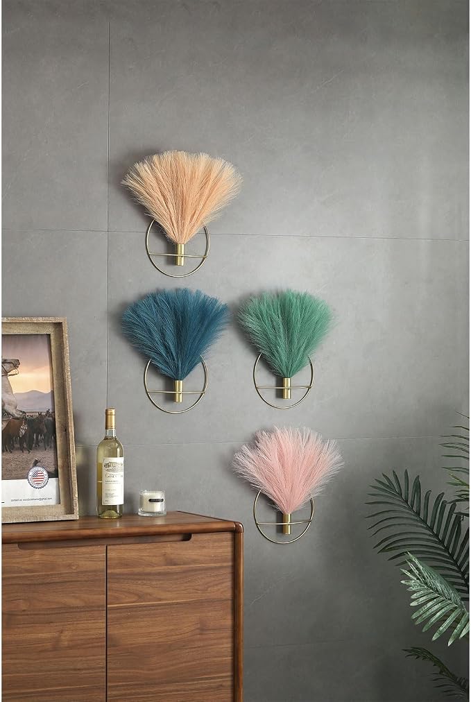 Pretty Jolly Boho Wall Decor, Wall-Mounted Metal Wall Decor, Hanging Artificial Pampas Display, Wall Art Living Room, Bedroom, Bathroom, Dining room,Plant Wall Decor 2 Pack,Black Ring