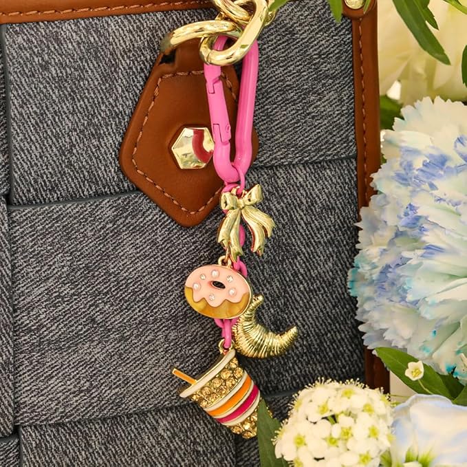 Madison Tyler Western Cowboy Boots Cherry Bow Bubble Tea Strawberry Cute Keychain | Bag Charms for Handbags Purse Charms