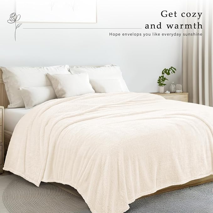 Exclusivo Mezcla Soft Plush Fleece Twin Size Blankets for Bed Living Room | Lightweight Fuzzy Fluffy Large Blanket for All Seasons, Cozy Velvet for Women Men, Machine Washable, 60"x80", Ivory