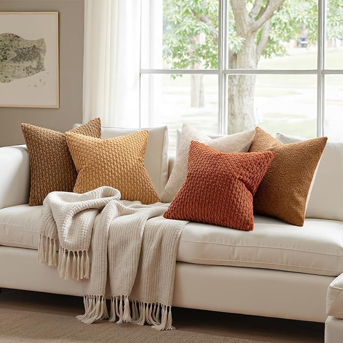 MIULEE Lumbar Fall Decorative Throw Pillow Covers 12x20 Rust Corduroy | Terracotta Textured Striped Pack of 2 Striped Pillow Covers Modern Farmhouse Autumn Home Decor for Couch Bed Sofa Living Room